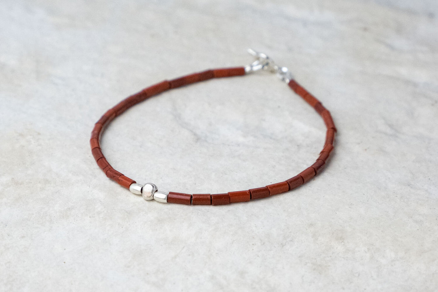 Bracelet Jaspe rouge et argent (2,5mm)