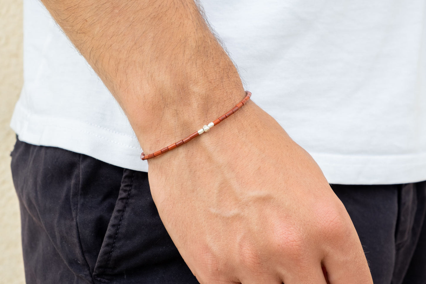Bracelet Jaspe rouge et argent (2,5mm)