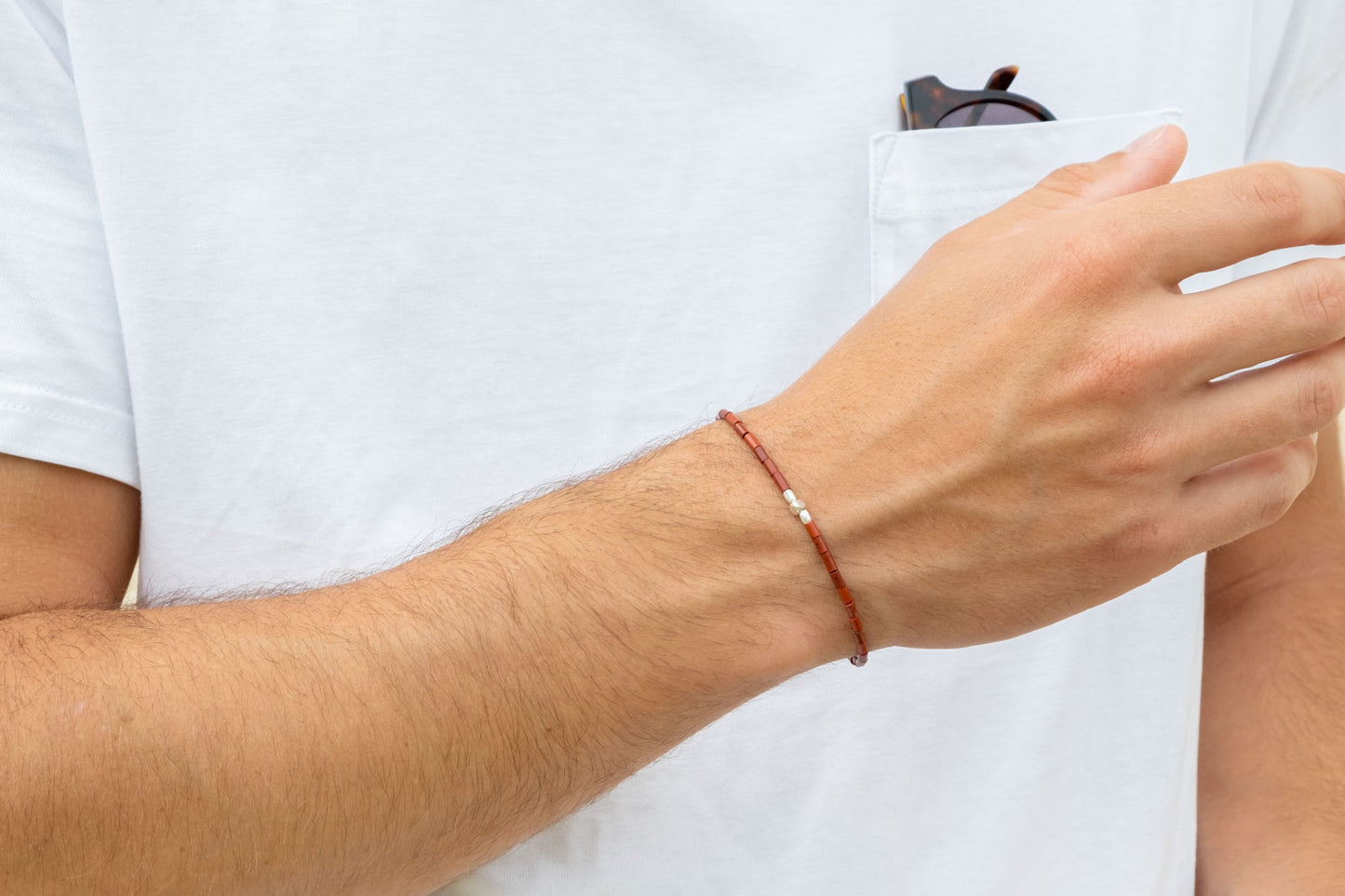 Bracelet Jaspe rouge et argent (2,5mm)