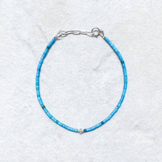 bracelet turquoise heishi homme 2mm avec perles argent